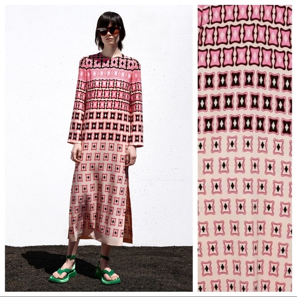 NWT. Zara Pink Geometric Printed Midi Dress. Size XS. - Picture 4 of 10